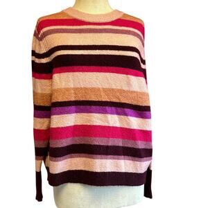 Womens Sweater Size Large Pink Stripes Comfy Casual Back to School Outdoor Fun